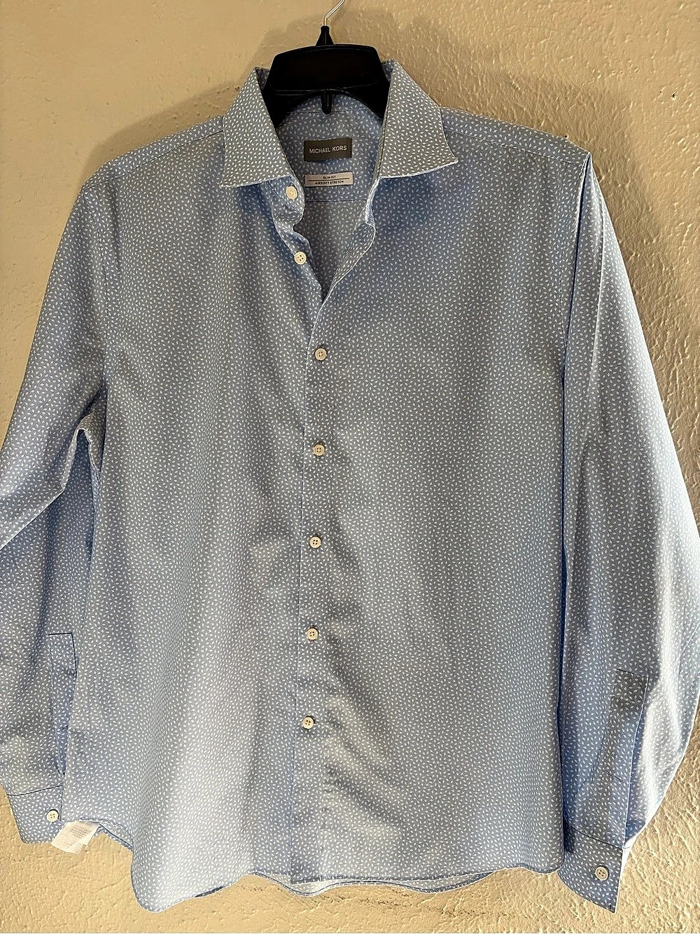 Michael Kors Slim Fit Airsoft Stretch Shirt Men's Blue & White L